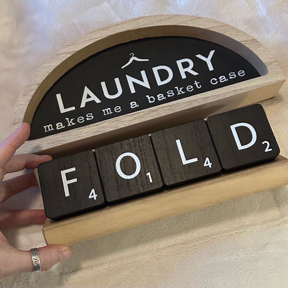 Wooden Laundry Sign with Letter Tiles